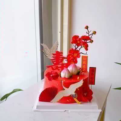 K043大紅壽桃祝壽蛋糕1
