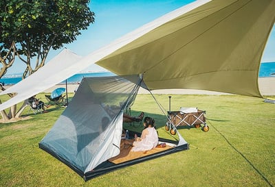 三峰 3F 輕量六角蝶形天幕 210D黑膠涂銀3