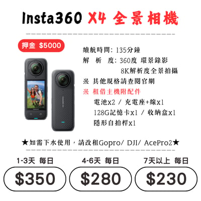 ☆租借-運動相機☆ Insta360 X4 全景相機1
