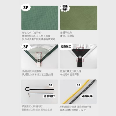 三峰出 3F 多用途方形天幕 210T涂銀 卡其色/象牙白8