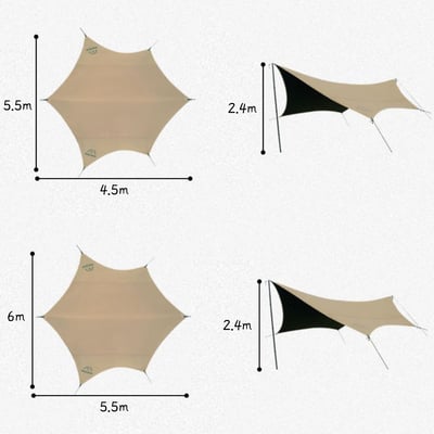 三峰 3F 輕量六角蝶形天幕 210D黑膠涂銀7