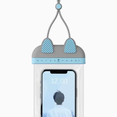 貓咪造型手機防水袋 灰藍1