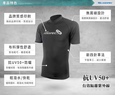 Aropec 男款短袖防曬水母衣 黑色3