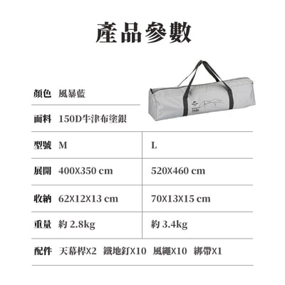Naturehike 旭日六角蝶形天幕 150D牛津布涂銀 風暴藍4