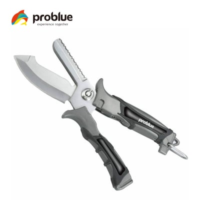 Problue 不銹鋼二合一剪刀式尖頭潛水刀1