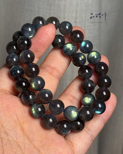 高品拉長石手串 黑灰星光體《JCB005》1