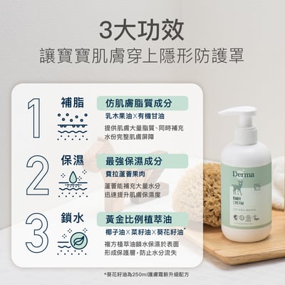 【Derma丹麥德瑪】寶寶有機滋潤護膚霜家庭號 250ml8