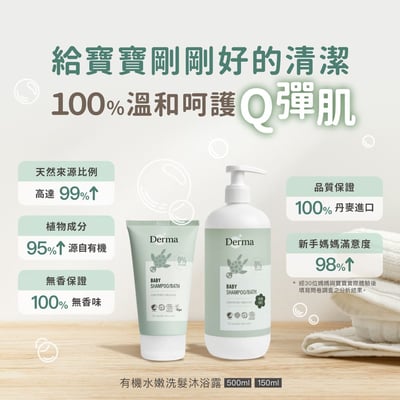 【Derma丹麥德瑪】寶寶有機水嫩洗髮沐浴露150ml2