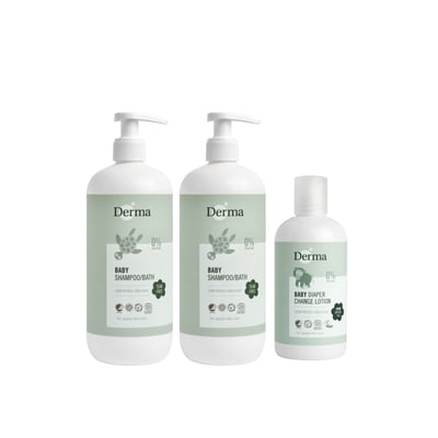 【Derma丹麥德瑪】寶寶沐浴超值組-沐浴露500ml*2+乾洗屁屁*12