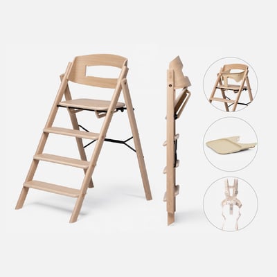 【KAOS】Klapp折疊成長餐椅經典組(頂級橡木)-主體＋護圍＋餐盤+安全帶1