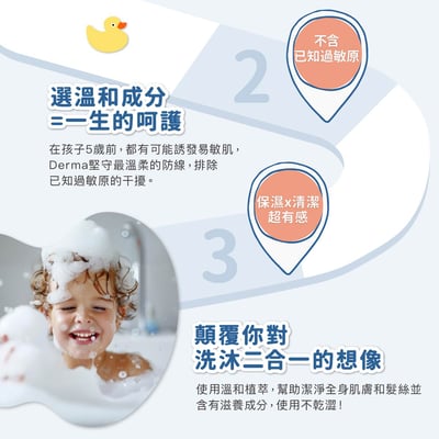 【Derma丹麥德瑪】兒童2合1洗髮沐浴露500ml7