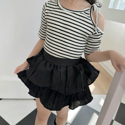 單邊露肩綁帶上衣3色3