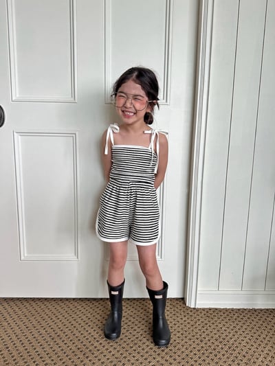 簡約條紋肩帶綁帶 可愛夏季套裝3