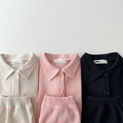 立領條紋襯衫套裝1