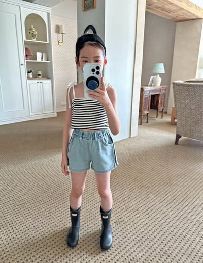 簡約條紋肩帶綁帶 可愛夏季套裝4