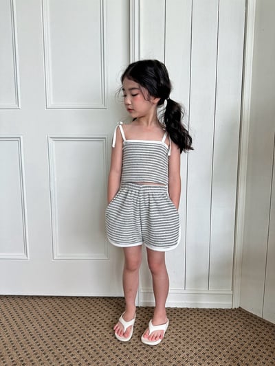 簡約條紋肩帶綁帶 可愛夏季套裝5