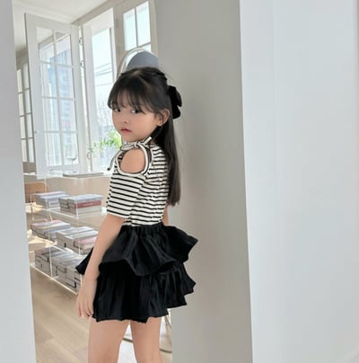 單邊露肩綁帶上衣3色2