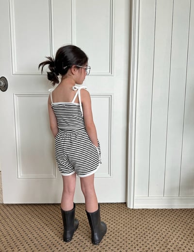 簡約條紋肩帶綁帶 可愛夏季套裝2