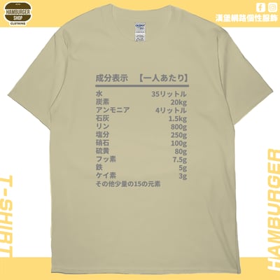人類構成成份表(短T)Hamburger T-shirt shop6