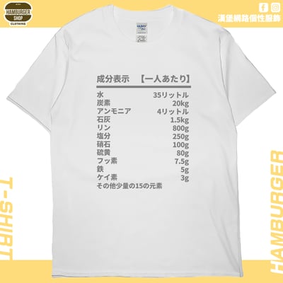人類構成成份表(短T)Hamburger T-shirt shop2
