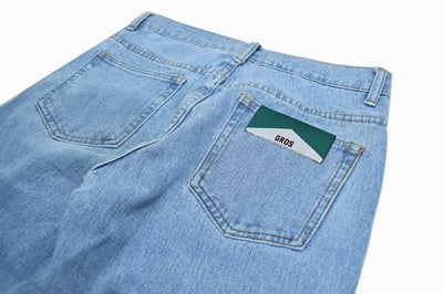 SPLICING JEANS 配布跑邊牛仔褲(藍)6