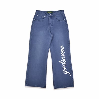 SCRIPT WIDE-LEG JEANS(藍)1