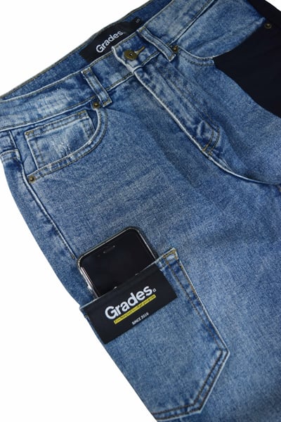 STITCHING HALF JEANS 單邊對半拼接牛仔褲(藍)5