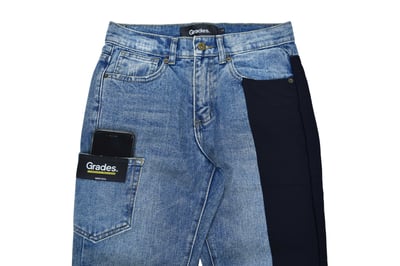 STITCHING HALF JEANS 單邊對半拼接牛仔褲(藍)6