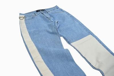 SPLICING JEANS 配布跑邊牛仔褲(藍)4