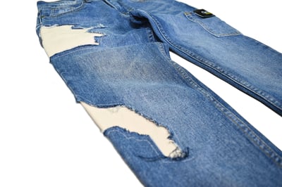 Ripped patch Jeans 爆裂拼接牛仔褲(藍白)2
