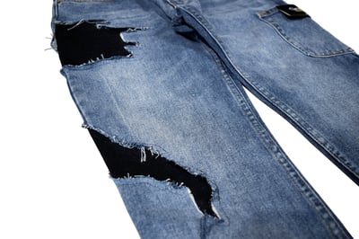 Ripped patch Jeans 爆裂拼接牛仔褲(藍黑)3