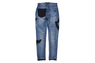 Ripped patch Jeans 爆裂拼接牛仔褲(藍黑)4