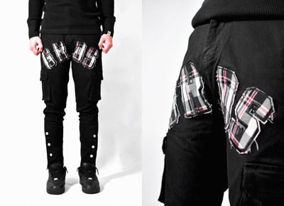 PLAID PATCH POCKET PANTS字母布章開扣口袋褲2