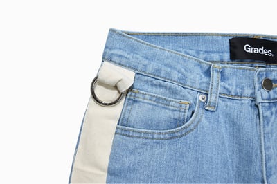 SPLICING JEANS 配布跑邊牛仔褲(藍)3