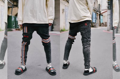 STRAIGHT PATCH WASH JEANS 直紋口袋雪花萊卡褲(水洗)2