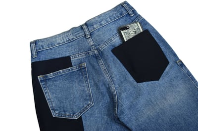 STITCHING HALF JEANS 單邊對半拼接牛仔褲(藍)7