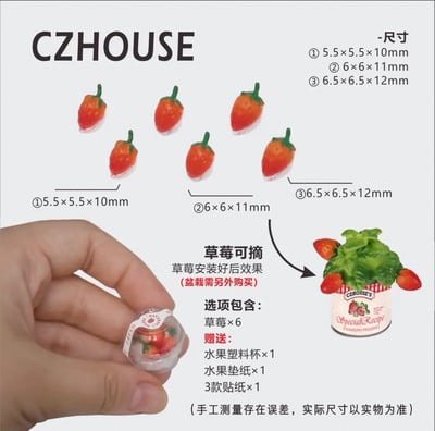 CZHOUSE 盆栽 番茄盆栽 植物 草莓 廚房 迷你 袖珍 大陸手作 微縮 盒玩 食玩 擺飾 娃娃屋3