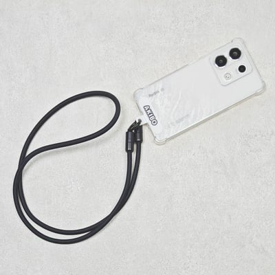 AKIBO簡約充電手機掛繩-經典黑(中性款、快充、耐磨、耐重、TYPE-C to TYPE-C、短款、頸掛) / 內附AKIBO品牌手機掛片1個3