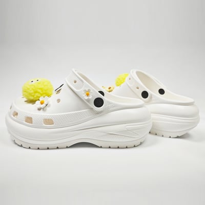 【買1送1】AKIBO老爹洞洞鞋-牛奶白(女款、7公分厚底增高、寬楦、輕量、兩穿、防水) / 內附AKIBO品牌鞋扣1個。現在買再送鞋扣組(不挑款)6