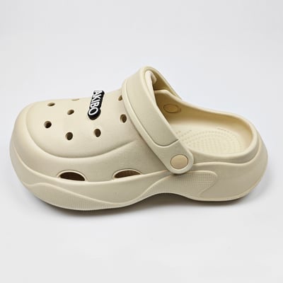 【買1送1】AKIBO波浪厚底洞洞鞋-奶油白(女款、6公分厚底增高、輕量、兩穿、防水) / 內附AKIBO品牌鞋扣1個。現在買再送鞋扣組(不挑款)14