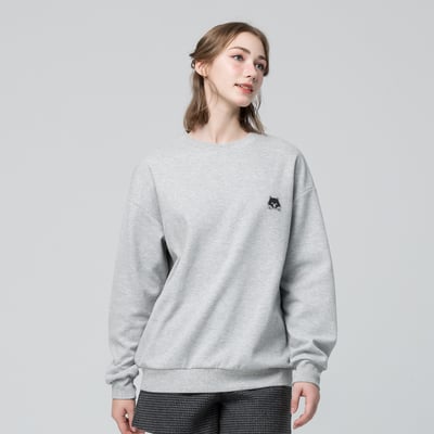 AKIBO日系落肩立體繡大學T-質感灰(男女共款)1