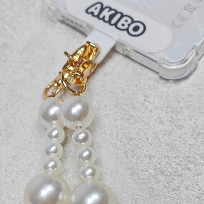 AKIBO優雅珍珠包包手機掛繩-牛奶白(女款、珍珠) / 內附AKIBO品牌手機掛片1個6
