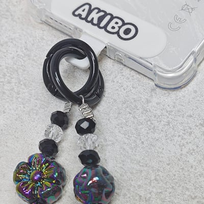 AKIBO珠光雪羽包包手機掛繩-經典黑(女款、水晶) / 內附AKIBO品牌手機掛片1個5