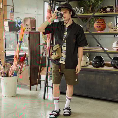 NCAA哈佛大學Harvard織標工裝襯衫-黑3