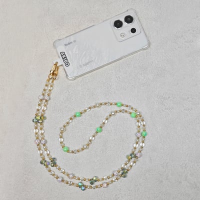 AKIBO巴洛克彩珠包包手機掛繩-森林綠(女款、水晶) / 內附AKIBO品牌手機掛片1個4