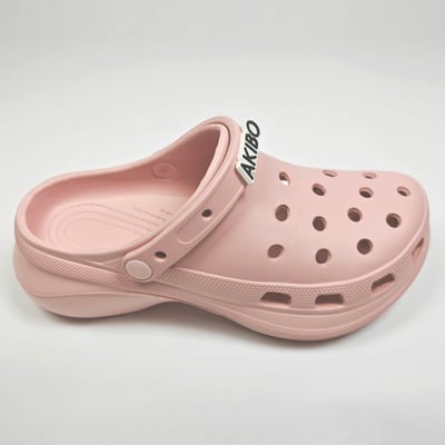 【買1送1】AKIBO厚底洞洞鞋-櫻花粉(女款、6公分厚底增高、寬楦、輕量、兩穿、防水) / 內附AKIBO品牌鞋扣1個。現在買再送鞋扣組(不挑款)8