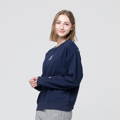 KANGOL袋鼠中性落肩大學T-深藍(男女共款)2