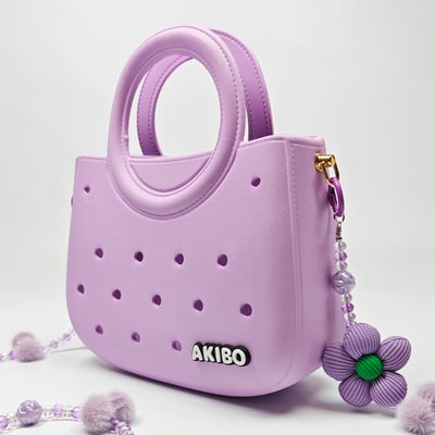 【買1送1】AKIBO滿月包-薰衣紫/珠光雪羽背帶 (肩背手提洞洞包。中性款、輕量、防水) / 內附AKIBO品牌鞋扣1個。現在買再送鞋扣組(不挑款)6
