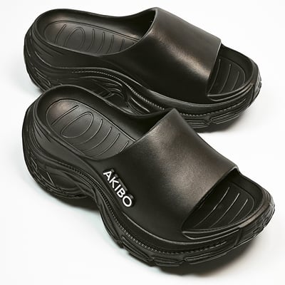【買1送1】AKIBO韓系動感厚底涼鞋-經典黑(女款、5公分厚底增高、輕量、防水) / 內附AKIBO品牌鞋扣1個。現在買再送鞋扣組(不挑款)2