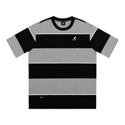 KANGOL寬版落肩條紋短T-灰5